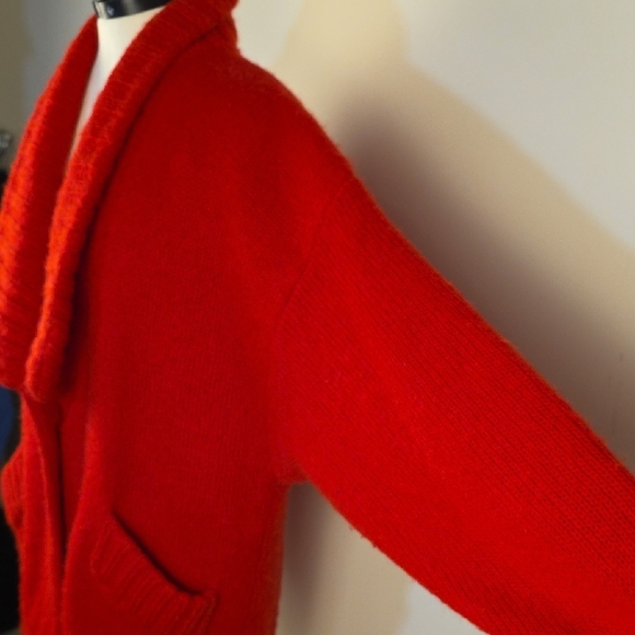 Vintage Red Mohair Sweater Coat / Oversized Shawl Collar Cardigan Jacket - Picture 4 of 6